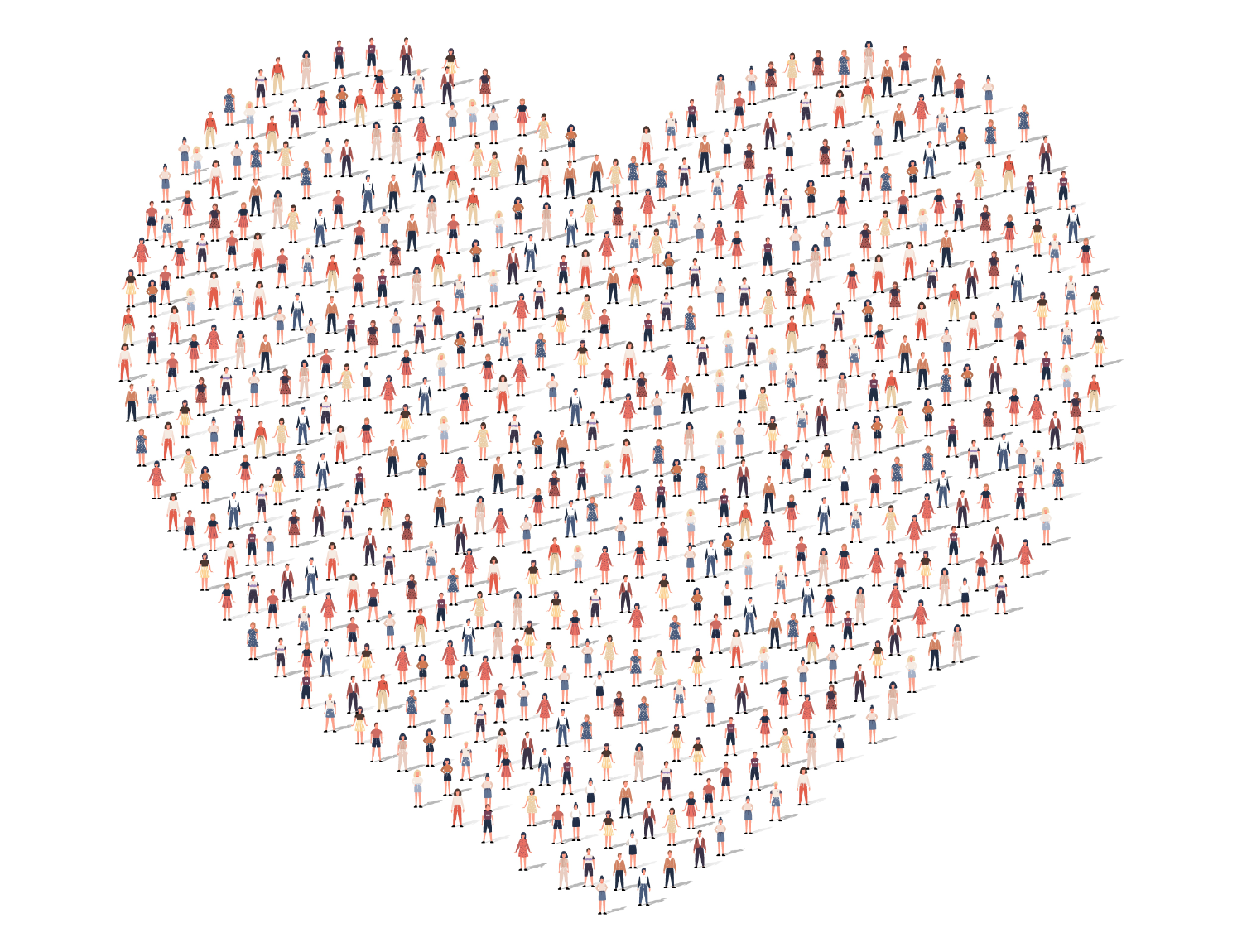 People coming together in a heart shape